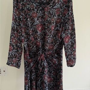 Veronica Beard Black Floral Lined Mini Dress with Front Tie Size 10